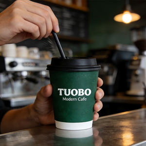 Vaso de Papel Desechable Biodegradable de Doble Pared para Café Caliente con Logotipo de Marca Personalizado, Vaso para Llevar con Tapa - Product Image 4