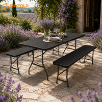 Table pliante portable noire de 1,8 m pour extérieur, idéale pour cour, hôpital, salle à manger, entrepôt, salle de sport, en plastique