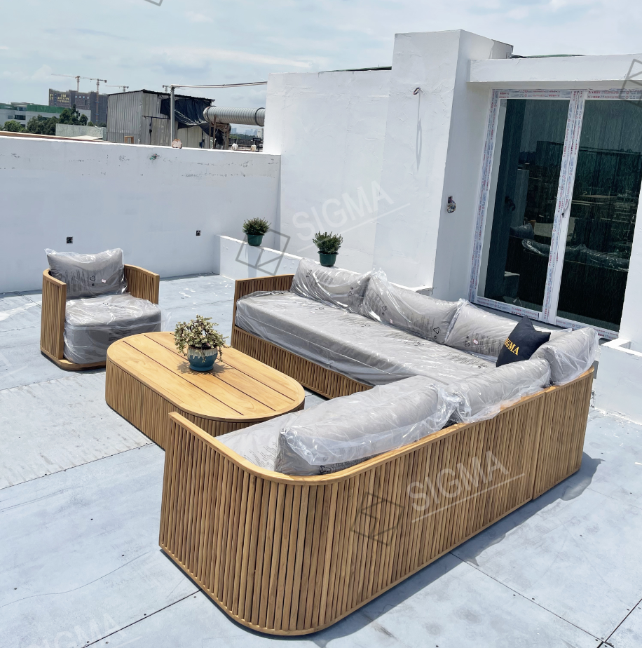 Sigma Outdoor furniture set garden sofa set furniture sectional sofa teak wood lounge chair chaise wood coffee table