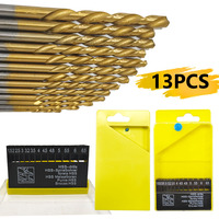 13 pièces boîte en plastique HSS haute vitesse tige droite titane jeu de forets hélicoïdaux pour acier inoxydable fer bois aluminium-005
