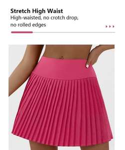 بيع بالجملة تنورة اليوغا عالية الخصر مطوي مع جيوب النساء طبقات مزدوجة 2 في 1 لون خالص ملابس تنس الجولف - Product Image 2