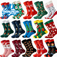 Chaussettes mi-mollet en coton respirantes pour hommes, à motifs de dessins animés amusants et joyeux, pour Noël et l'automne, cadeaux de fêtes, vente en gros