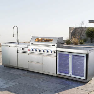 Conjunto de Barbacoa <span class=keywords><strong>Metálico</strong></span> Modular para Jardín, Parrilla Impermeable 304, Refrigerador Prefabricado Moderno, Muebles de <span class=keywords><strong>Cocina</strong></span> para Exteriores - Product Image 1