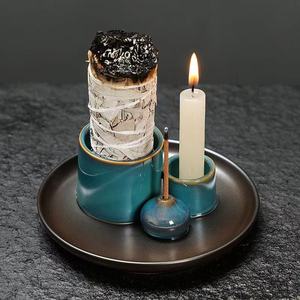 Portacandele in <span class=keywords><strong>Ceramica</strong></span> Blu Smaltata Stile M Morandi con Vassoio per Salvia e Palo Santo, Decorazione Religiosa Minimalista Nordica per la Casa - Product Image 4