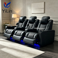 Fauteuils de cinéma maison modernes Yilin Factory en cuir noir, 3 places, inclinables électriques avec massage, pour hôtel et salle multimédia
