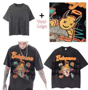 Customized Logo 230g <b>Printed</b> Solid Color Men's Washed Loose Retro Color Heavy duty Cotton Pickled <b>Extra</b> <b>Large</b> - Product Image 6