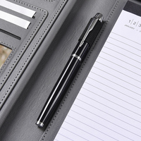 Portafolio de Cuero Personalizado A4, Carpeta Ejecutiva de Tapa Dura en Negro con Logotipo Cosido para Reuniones de Negocios