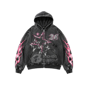 Sudadera con capucha personalizada de 500 g/m² extra pesada para hombre, estilo urbano, corte holgado, bordado 3D, lavado a la piedra vintage, forro polar de algodón liso, al por mayor - Product Image 2