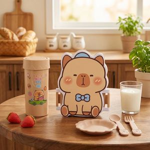 Boîte à lunch en plastique mignonne à motif de dessin animé pour enfants, avec compartiments séparés, compatible micro-ondes, couverts inclus, conception de conservation des aliments - Product Image 1
