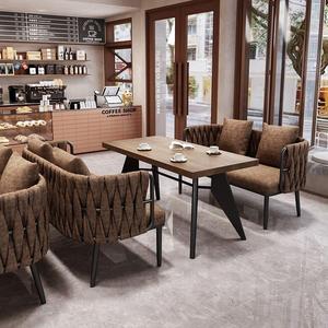 Industrial Style Coffee Shop <b>Sofa</b> Set Metal Frame High-Density Foam Durable Restaurant Furniture - Product Image 1