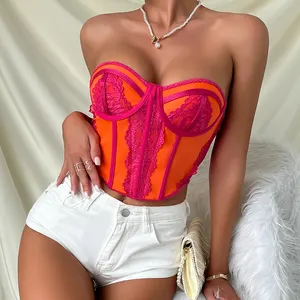 Basso MOQ Sexy floreale design design corsetto produttore crop top per le donne