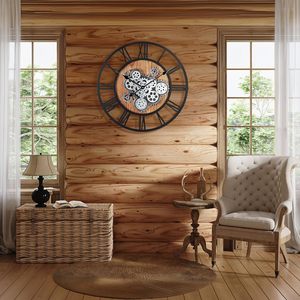 Hiện đại steampunk Đồng hồ treo tường sắt đơn di chuyển bánh Pin hoạt động truyền thống cho phòng khách trang trí nội thất - Product Image 2