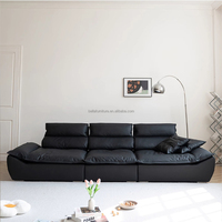 Modernes schwarzes modulares Leder Home Lounge Sofa Super breites Sitzen Deep Couch Großhandel Wohnzimmer möbel Kombination sset