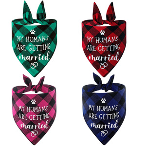 Tanpopo Triángulo Bufanda Plaid Perro Toalla Saliva Diseñador Mascota Pañuelos Reversible MY HUMANS ARE GETTTING CASADO Boda Pañuelo - Product Image 1