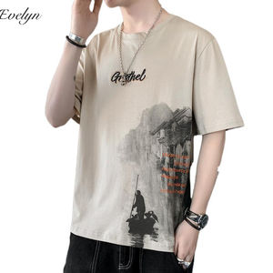 Camiseta <span class=keywords><strong>de</strong></span> manga corta EVELYN OEM ODM <span class=keywords><strong>para</strong></span> hombre, <span class=keywords><strong>moda</strong></span> fina, estilo <span class=keywords><strong>de</strong></span> tinta china, Media manga, <span class=keywords><strong>ropa</strong></span> informal <span class=keywords><strong>de</strong></span> <span class=keywords><strong>moda</strong></span> bonita - Product Image 1