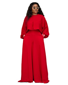 N8153-2026 Nuevo Conjunto de 2 Piezas para Mujer, Talla Grande 4XL, Estilo Casual, Color Sólido, Top Corto con Mangas Farol y Pantalones Anchos Holgados - Product Image 5