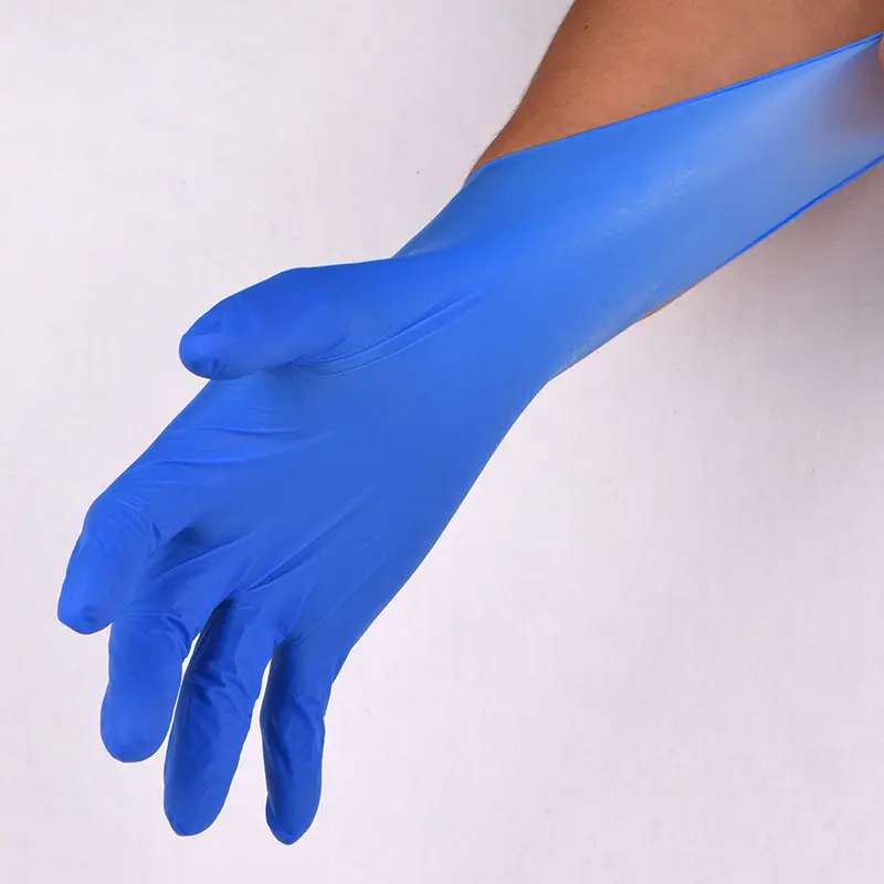 Azul desechable largo examen de seguridad de protección libre de polvo guante de látex, nitrilo