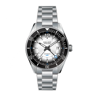 Montre Automatique en Acier Personnalisée de Style Homme avec Bracelet en Métal, Saphir, Mouvement NH34 GMT, Argentée et Étanche pour Hommes