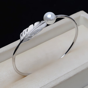 S925 <b>Silver</b> <b>Feather</b> Hollow <b>Bracelet</b> with 8-12 Pearl Women's DIY Jewelry Accessories Empty Tray 3337 - Product Image 5