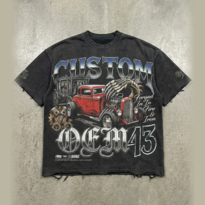 Camiseta de Hombre Estilo Streetwear, Oversize, Corte Cuadrado, 100% Algodón, con Impresión Digital Desgastada, Estilo Vintage, Personalizable OEM - Product Image 1