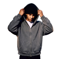 Sweat à capuche zippé personnalisé 345GSM doublé polaire sans cordon de serrage coupe ample OEM style streetwear américain vintage pour homme