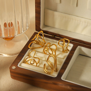 European Style Women's 18k Gold Plated <b>Adjustable</b> Flower <b>Ring</b> Geometric Irregular Design Gift Jewelry - Product Image 3