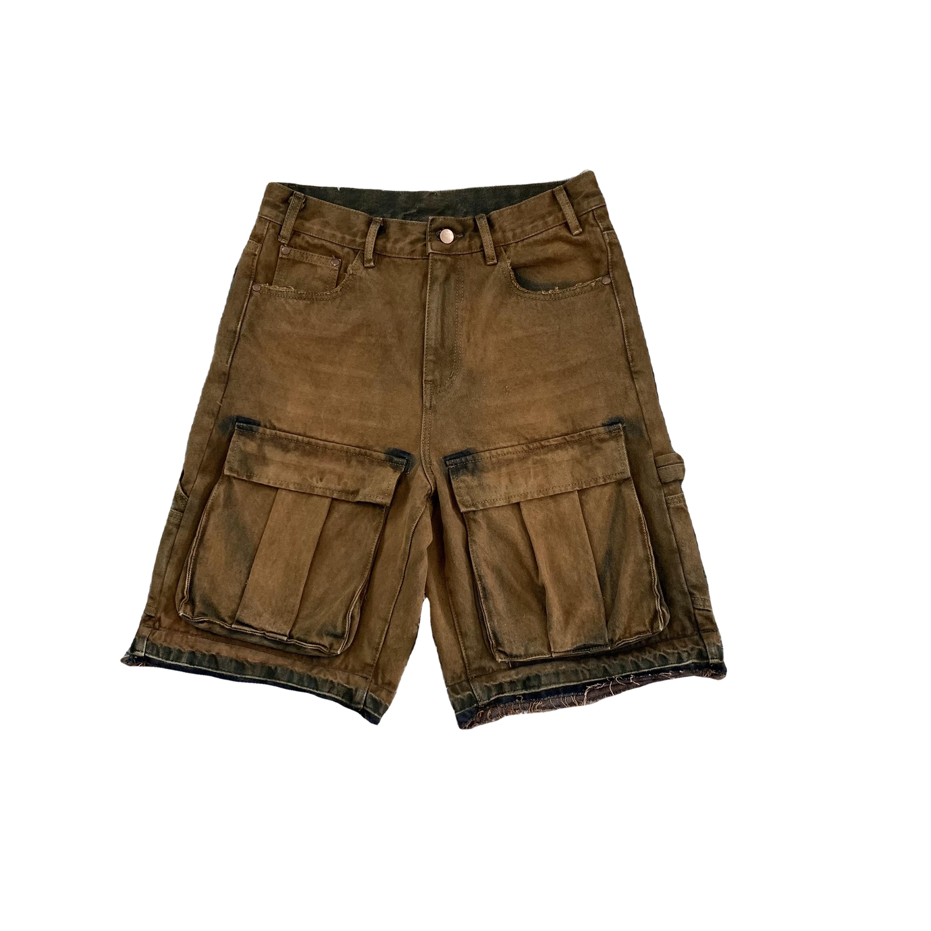 【U LAN】Vintage washing Bermuda cargo pants Jean Shorts for Women Baggy Vintage Distressed Denim Cargo