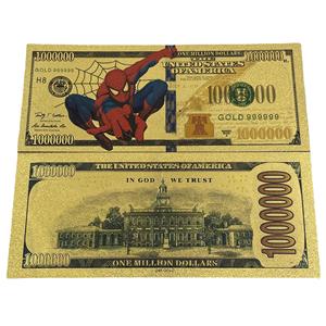 Bonitos billetes de papel de aluminio de Spiderman de películas de superhéroes, OEM ODM, 60 tipos, chapados en oro de 24K, para colección, en bolsa OPP - Product Image 1