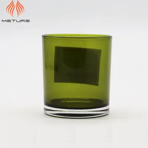 300Ml Olijfgroen Geschilderde Kaarsenpot Van Glas Voor Geurende Soja Kaarsen