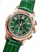 Montre pour homme, cadran multicolore, boîtier en or rose, fonction chronomètre, affichage de la date, bracelet en cuir de crocodile