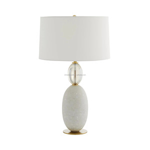 White Stone & <b>Clear</b> Glass Oval Modern Minimalist <b>Table</b> Lamp with Gold Base | Neutral Elegant Lighting for Resort Hotel & Home - Product Image 1