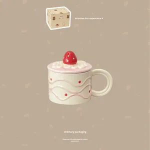 Strawberry Cake-Shaped Ceramic Coffee Mug with Lid, Cute Cream Piping Design, Girly Gift Set for Coffee, Tea, and Gifting - Product Image 1