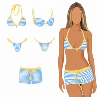 Ensembles de bikinis personnalisés écologiques multi-styles avec garniture contrastante et breloques suspendues, maillots de bain pour femmes, shorts à cordon de serrage, maillot de bain une pièce