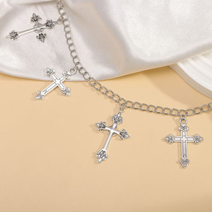European American <b>Cross</b> Body <b>Chain</b> Zinc Alloy Single Layer Hip Hop Waist <b>Chain</b> Daily Wear White <b>Cross</b> Pendant Jewelry - Product Image 2