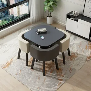 Customized Creative Pu Leather Square Dining Table Set 4 Seater Dining Room Table And Chairs For Home Office
