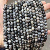 Cuentas de jaspe de red negra Natural para fabricación de joyas, cuentas de jaspe de 4-12mm, redondas, lisas, negras, venta al por mayor