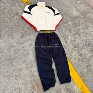 Custom Patchwork Design Tracksuit Zipper Windbreaker Jacket and Nylon Track <b>Pants</b> Jogging Suit Lightweight Nylon Windcheater Set - Product Image 1