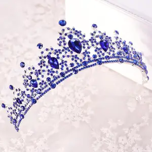 2020 新款奢华水晶蓝色皇冠圣诞节选美皇冠 tiaras 和皇冠在水晶发饰品为妇女礼物