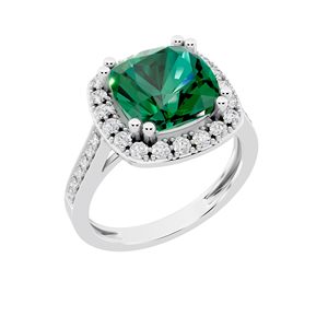 SGARIT custom Women's 14K solid gold LAB emerald Gemstone <b>Ring</b> Pave Diamond Halo Classic Engagement Style - Product Image 1
