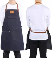 Avental de denim cobbler, avental para mulheres e homens com alça de couro para trabalho, uniforme de cozinha