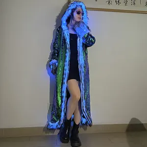 LED Sequin Super Flash Jacket Light UP Rave Creative Outer Coat Stage Costume Xmas Party Fancy Robe