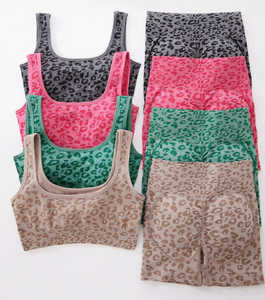 Ensemble de yoga imprimé léopard, taille haute, contrôle du ventre, sans couture, séchage rapide, soutien-gorge de sport et short, vêtements de sport - Product Image 1