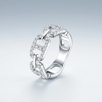 Iced Out Kettenglieder-Ring Vollbesetzt mit Moissanit Brillantschliff 925 Sterling Silber Unisex Hip-Hop Breiter Rhodium-Plattierter Ring