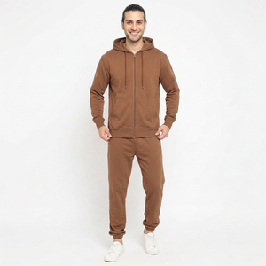 Conjunto Deportivo 2 en 1 Unisex 2026, Color Marrón Sólido, Algodón Lavado al Ácido, Estilo Urbano, con Capucha de Forro Polar, Secado Rápido, Tallas Grandes, Invierno, Personalizable OEM - Product Image 1