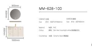 Meuble de salle de bain sur pied avec lavabo en céramique, miroir intelligent en PVC 18 mm, peinture cuite en une seule pièce, rangement multiple - Product Image 6