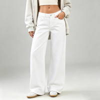 Jean blanc femme taille basse coupe large ample en denim très extensible vintage doux décontracté