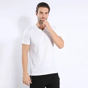 MenのWholesale Short Sleeve V Neck White Shirt MenのBlank T-shirt 100% Cotton Plain Custom White T-Shirt For Men