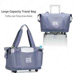 Custom Logo Large Waterproof <b>Women</b> Foldable Duffle <b>Bag</b> Expandable <b>Weekender</b> Fitness Gym Travel <b>Bag</b> <b>with</b> <b>Wheels</b> Trolley Luggage - Product Image 2