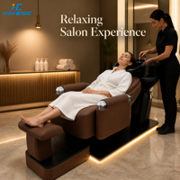 Fauteuil de lavage inclinable en cuir avec robinet chromé et pulvérisateur rétractable pour salon de coiffure moderne