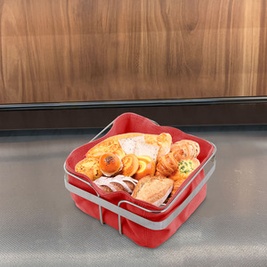 New Fashion pasticceria in acciaio inox Server Croissant artigianale francese Canvas Basket pane cestino quadrato con fodera in tessuto Beige <span class=keywords><strong>rosso</strong></span> - Product Image 3